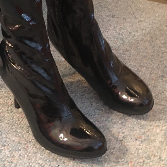 Bewitching Sexy Black Thigh High Patent Vinyl High Heel Boots Spirit Halloween - Picture 9 of 16